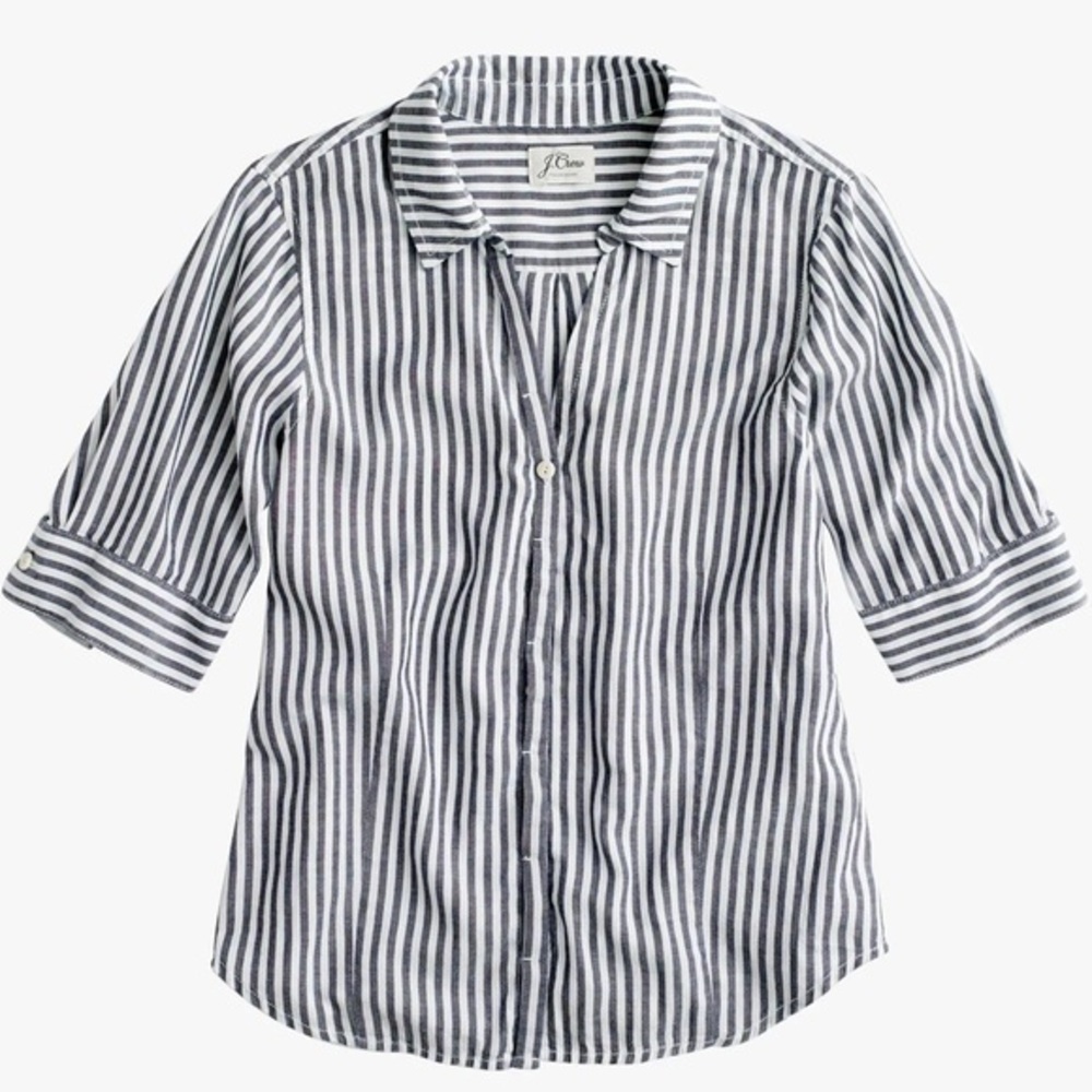 J.Crew Blue White Vertical Stripe Cotton Button Down Shirt XS Nautical Preppy - Picture 6 of 11